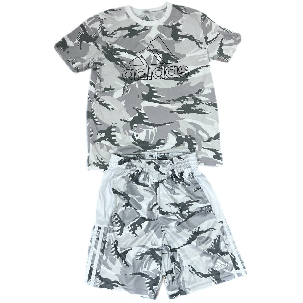 Pre-Owned - Adidas Gray Tiger Camo T-Shirt With Matching Shorts (Medium 10/12)